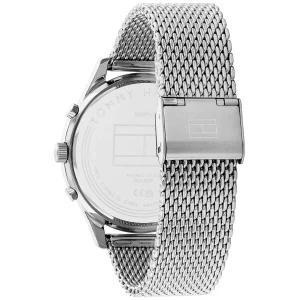 1710504 tommy hilfiger watch men blue dial mesh metal stainless steel silver strap quartz battery analog weston 4
