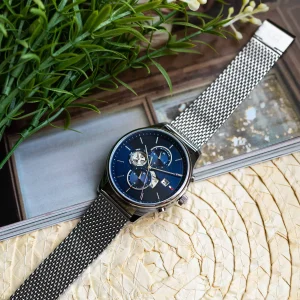 1710504 tommy hilfiger watch men blue dial mesh metal stainless steel silver strap quartz battery analog weston 6
