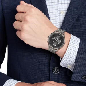1710506 tommy hilfiger watch men black dial mesh metal stainless steel gray strap quartz battery analog weston 10
