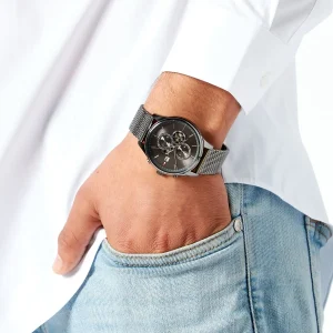 1710506 tommy hilfiger watch men black dial mesh metal stainless steel gray strap quartz battery analog weston 4