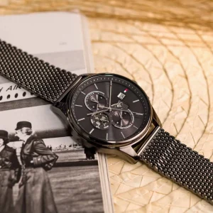 1710506 tommy hilfiger watch men black dial mesh metal stainless steel gray strap quartz battery analog weston 7