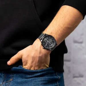 1710506 tommy hilfiger watch men black dial mesh metal stainless steel gray strap quartz battery analog weston 9