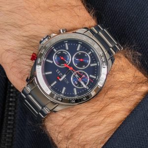 1791228 tommy hilfiger watch men blue dial stainless steel metal silver strap quartz analog day date month hudson 4