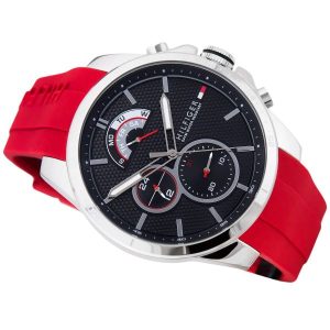 1791351 tommy hilfiger watch men black dial rubber red strap quartz analog day date month decker 3 600x600 1