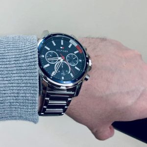 1791788 tommy hilfiger watch men blue dial stainless steel metal silver strap quartz analog day date month mason 5
