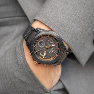 1791858 tommy hilfiger watch men black dial metal stainless steel strap quartz battery analog aiden 9