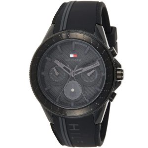 1791861 tommy hilfiger watch men black dial rubber strap quartz battery analog monthly weekly date aiden 2
