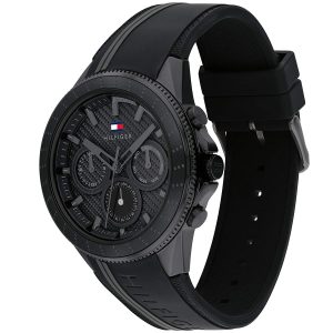 1791861 tommy hilfiger watch men black dial rubber strap quartz battery analog monthly weekly date aiden 3