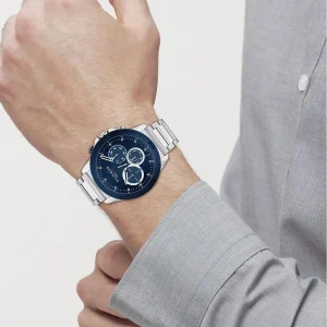 1791932 tommy hilfiger watch men blue dial metal stainless steel silver strap quartz battery analog harley 4