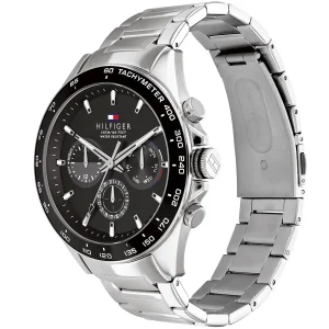 1791967 tommy hilfiger watch men black dial metal stainless steel silver strap quartz analog chronograph 5atm 165feet water resistant owen 2