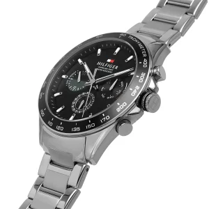 1791967 tommy hilfiger watch men black dial metal stainless steel silver strap quartz analog chronograph 5atm 165feet water resistant owen 3