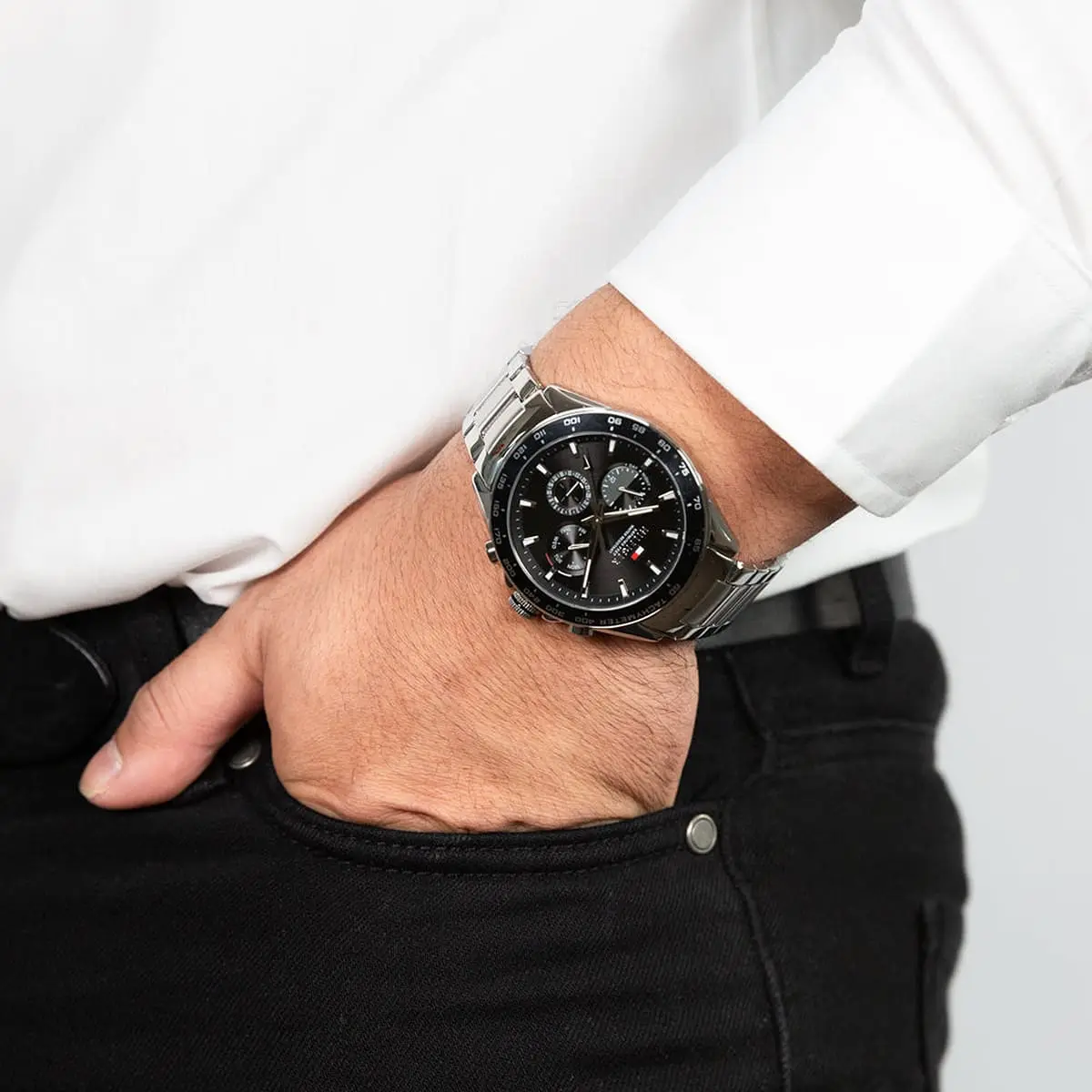 1791967 tommy hilfiger watch men black dial metal stainless steel silver strap quartz analog chronograph 5atm 165feet water resistant owen 8 1791967 tommy hilfiger watch men black dial metal stainless steel silver strap quartz analog chronograph 5atm 165feet water resistant owen 8