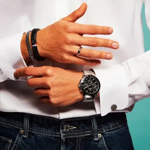 1791967 tommy hilfiger watch men black dial metal stainless steel silver strap quartz analog chronograph 5atm 165feet water resistant owen 9