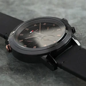 1792110 tommy hilfiger watch men black dial leather strap quartz analog troy 4