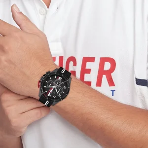 1792168 tommy hilfiger watch chronograph men black dial rubber strap quartz analog bank 13