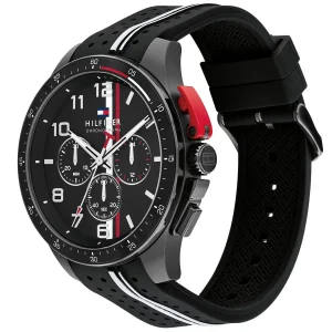 1792168 tommy hilfiger watch chronograph men black dial rubber strap quartz analog bank 2