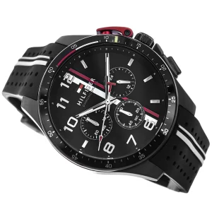 1792168 tommy hilfiger watch chronograph men black dial rubber strap quartz analog bank 4