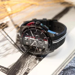 1792168 tommy hilfiger watch chronograph men black dial rubber strap quartz analog bank 5