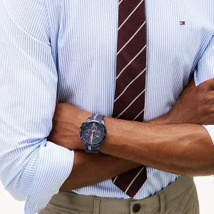 1792169 tommy hilfiger watch chronograph men blue dial rubber strap quartz analog bank 11