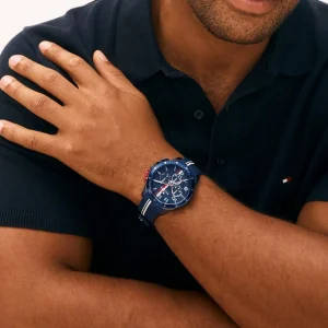 1792169 tommy hilfiger watch chronograph men blue dial rubber strap quartz analog bank 8