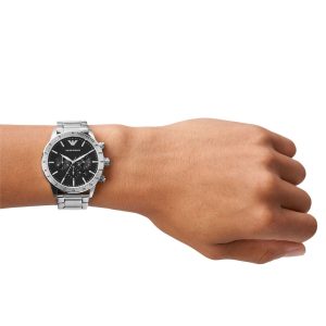 ar11241 emporio armani watch men black dial stainless steel metal silver strap quartz analog chronograph mario 10