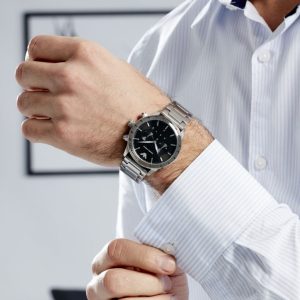 ar11241 emporio armani watch men black dial stainless steel metal silver strap quartz analog chronograph mario 11