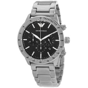ar11241 emporio armani watch men black dial stainless steel metal silver strap quartz analog chronograph mario 2