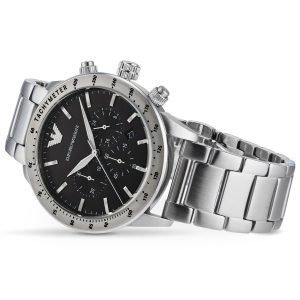 ar11241 emporio armani watch men black dial stainless steel metal silver strap quartz analog chronograph mario 7
