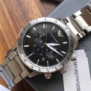 ar11241 emporio armani watch men black dial stainless steel metal silver strap quartz analog chronograph mario 8