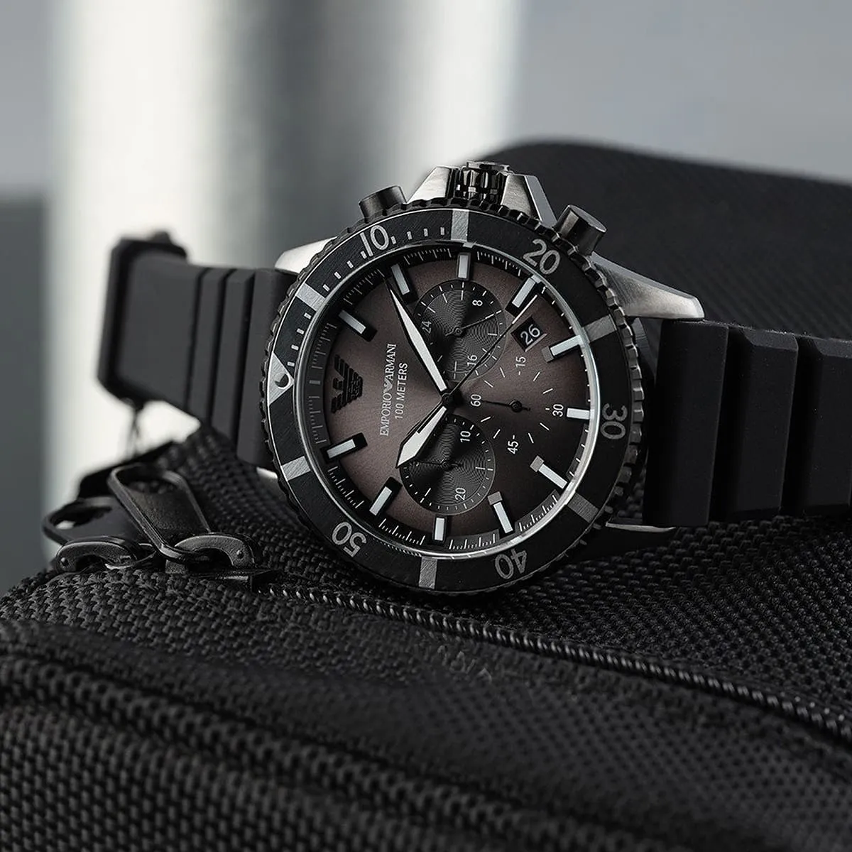 ar11515 emporio armani watch 100 meters men gray dial rubber black strap quartz battery analog chronograph diver 11 ar11515 emporio armani watch 100 meters men gray dial rubber black strap quartz battery analog chronograph diver 11