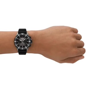 ar11515 emporio armani watch 100 meters men gray dial rubber black strap quartz battery analog chronograph diver 12