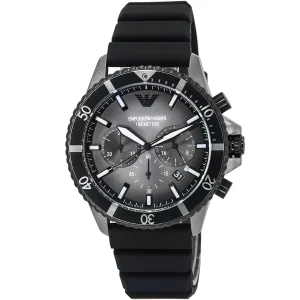 ar11515 emporio armani watch 100 meters men gray dial rubber black strap quartz battery analog chronograph diver 2