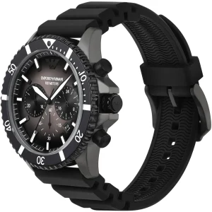 ar11515 emporio armani watch 100 meters men gray dial rubber black strap quartz battery analog chronograph diver 3