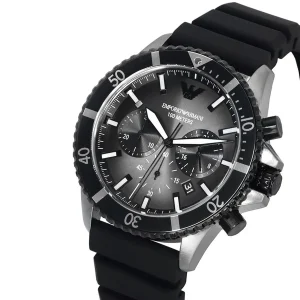 ar11515 emporio armani watch 100 meters men gray dial rubber black strap quartz battery analog chronograph diver 6