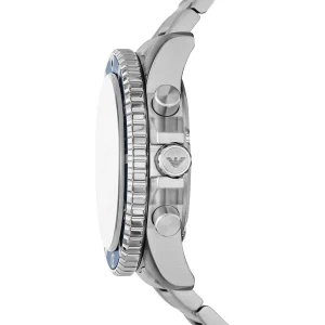 ar11681 emporio armani watch 100m 330ft men solar powered blue dial metal stainless steel silver strap quartz analog chronograph world explorer 10