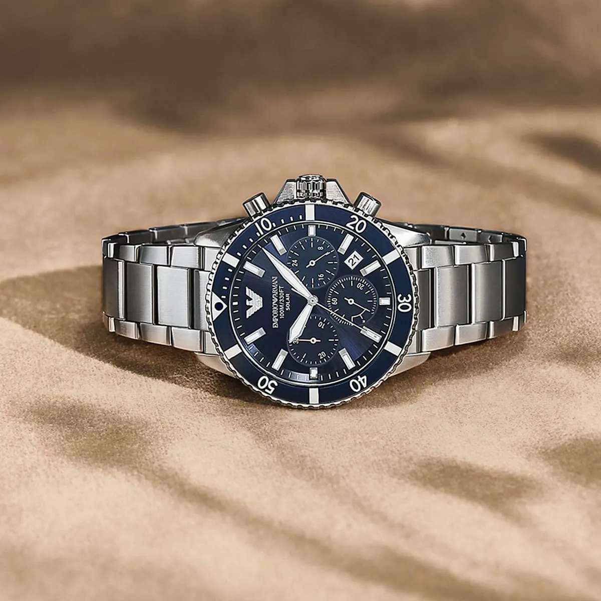 ar11681 emporio armani watch 100m 330ft men solar powered blue dial metal stainless steel silver strap quartz analog chronograph world explorer 11 ar11681 emporio armani watch 100m 330ft men solar powered blue dial metal stainless steel silver strap quartz analog chronograph world explorer 11