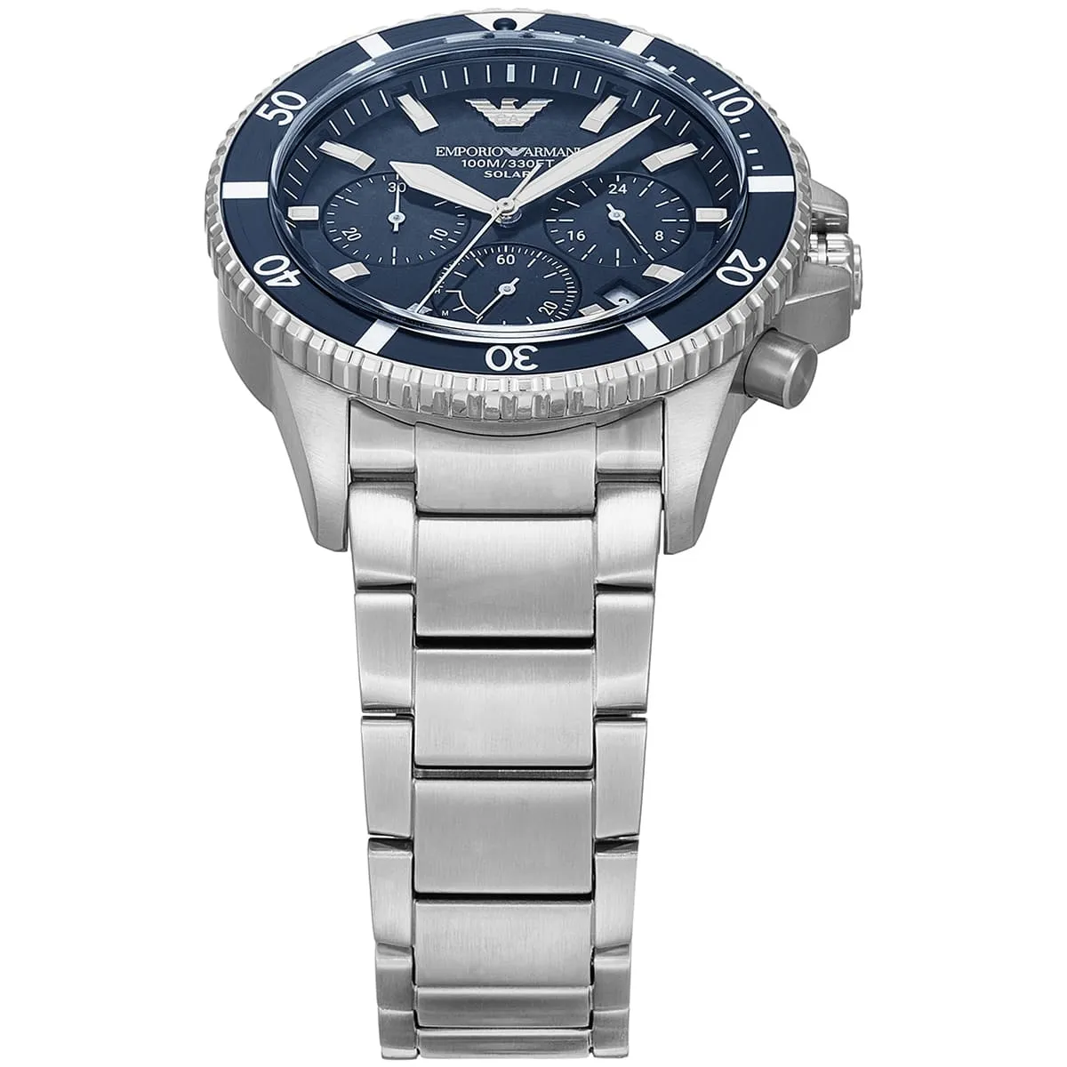 ar11681 emporio armani watch 100m 330ft men solar powered blue dial metal stainless steel silver strap quartz analog chronograph world explorer 2 ar11681 emporio armani watch 100m 330ft men solar powered blue dial metal stainless steel silver strap quartz analog chronograph world explorer 2