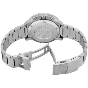 ar11681 emporio armani watch 100m 330ft men solar powered blue dial metal stainless steel silver strap quartz analog chronograph world explorer 7