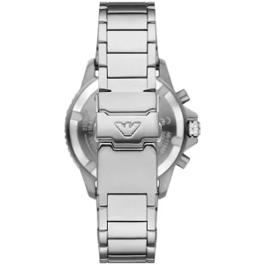 ar11681 emporio armani watch 100m 330ft men solar powered blue dial metal stainless steel silver strap quartz analog chronograph world explorer 9