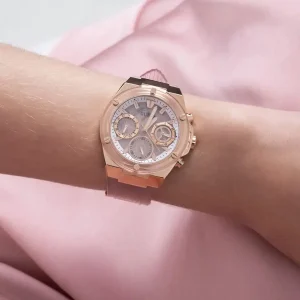 gw0409l3 guess watch women pink dial rubber strap quartz battery analog athena 7