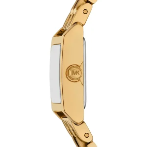 mk4931 michael kors watch women square gold dial stainless steel metal golden strap quartz battery analog three hand georgie 3