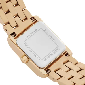 mk4931 michael kors watch women square gold dial stainless steel metal golden strap quartz battery analog three hand georgie 6