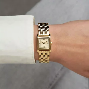 mk4931 michael kors watch women square gold dial stainless steel metal golden strap quartz battery analog three hand georgie 7