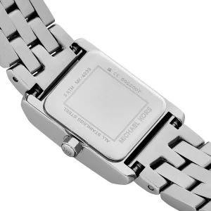 mk4933 michael kors watch women square silver dial stainless steel metal strap quartz battery analog three hand georgie 6