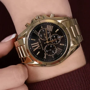 mk5739 michael kors watch women black dial metal stainless steel gold strap quartz battery analog chronograph bradshaw 11