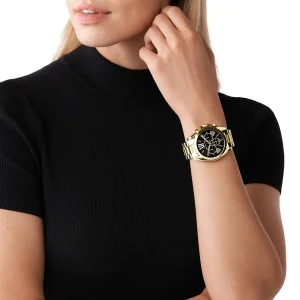 mk5739 michael kors watch women black dial metal stainless steel gold strap quartz battery analog chronograph bradshaw 15