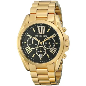 mk5739 michael kors watch women black dial metal stainless steel gold strap quartz battery analog chronograph bradshaw 2 768x768