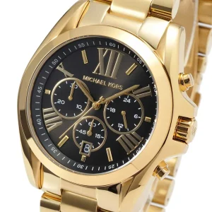 mk5739 michael kors watch women black dial metal stainless steel gold strap quartz battery analog chronograph bradshaw 3