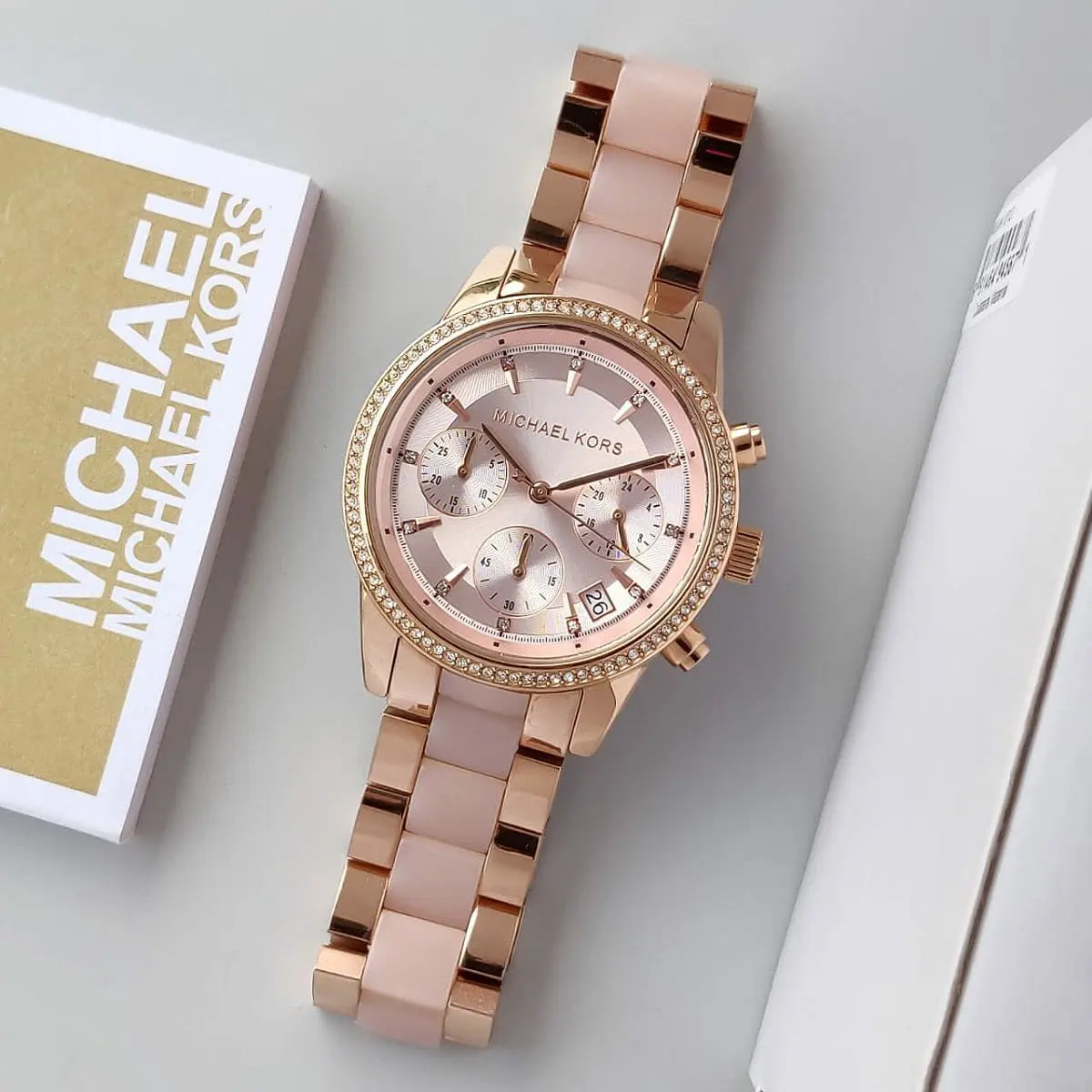 mk6307 michael kors chronograph watch women rose gold dial multi pink golden strap quartz battery analog ritz 9 mk6307 michael kors chronograph watch women rose gold dial multi pink golden strap quartz battery analog ritz 9