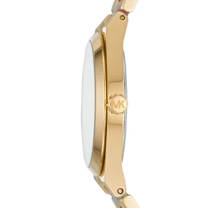 mk6650 michael kors watch women pink dial multi gold strap quartz battery analog three hand channing 3